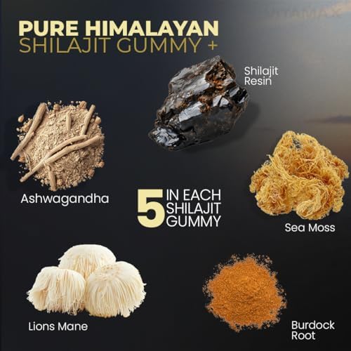 Gomitas de Shilajit Puro, Musgo Marino, Ashwagandha, 105+ Minerales Traza – Raíz de Bardana Orgánica & Hongo Lion's Mane - Sabor Blue Razz – Veganas - imagen 4