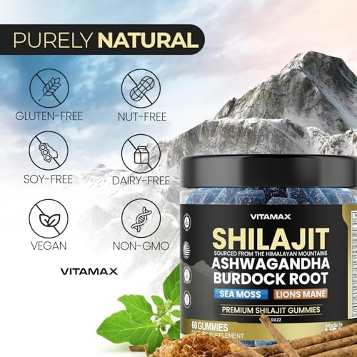 Gomitas de Shilajit Puro, Musgo Marino, Ashwagandha, 105+ Minerales Traza – Raíz de Bardana Orgánica & Hongo Lion's Mane - Sabor Blue Razz – Veganas - imagen 6