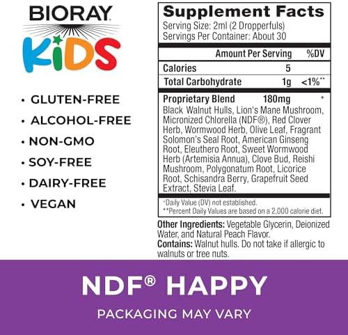 BIORAY Kids NDF Happy, Durazno - 2 oz - Elimina Organismos No Deseados que Pueden Provocar Irritabilidad - Suministro para 1-2 Meses - imagen 2