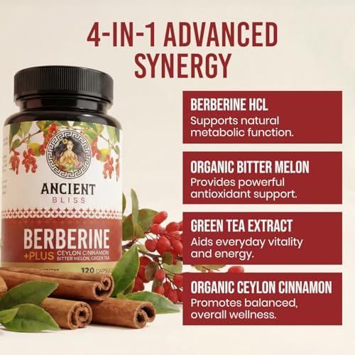 Ancient Bliss Berberina HCL 1200mg con Canela de Ceilán, Melón Amargo y Extracto de Té Verde - 120 Cápsulas - imagen 3