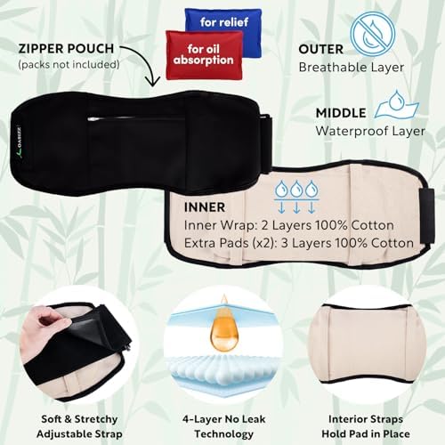 OASIZZ Pack de Aceite de Ricino Reutilizable Premium para Estómago (5 Piezas, M-4X, Negro) - 100% Algodón Flanelado Doble Cepillado, Diseño Ajustable - imagen 5