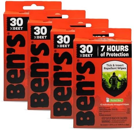 Toallitas Repelentes de Insectos Ben's - 30% DEET para Mosquitos y Garrapatas - Hasta 7 Horas de Protección - Sin Alcohol ni Fragancia - 12 Toallitas - imagen 1