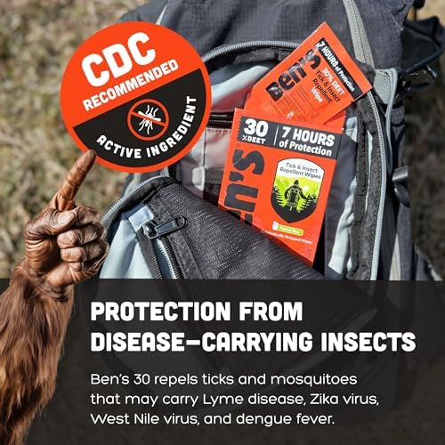 Toallitas Repelentes de Insectos Ben's - 30% DEET para Mosquitos y Garrapatas - Hasta 7 Horas de Protección - Sin Alcohol ni Fragancia - 12 Toallitas - imagen 5