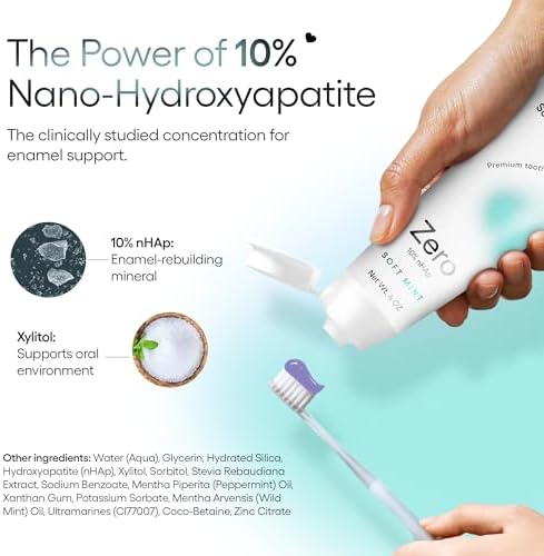 Pasta Dental Something Nice Zero - 10% Nano Hidroxiapatita, Sin Flúor, Remineralizante, Reparación del Esmalte y Blanqueamiento Natural, 4oz, Menta, - imagen 4