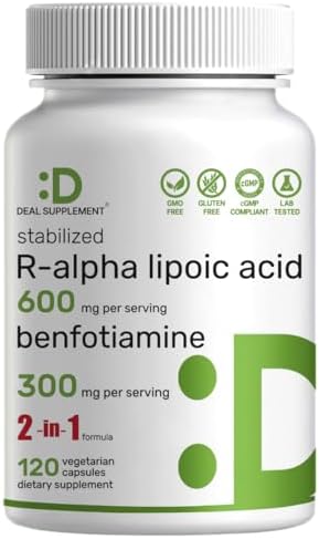 Suplemento DEAL R Ácido Lipoico 600mg con Benfotiamina 300mg por porción, 120 cápsulas vegetales – 200mg R-ALA por cápsula – Antioxidante para - imagen 1