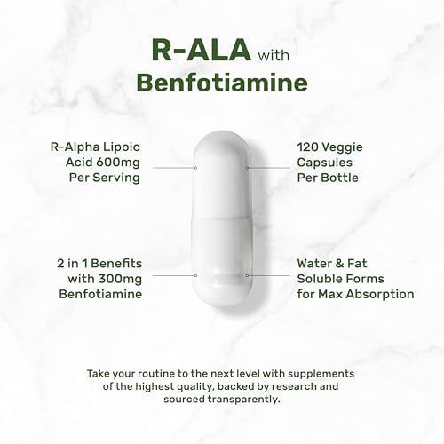 Suplemento DEAL R Ácido Lipoico 600mg con Benfotiamina 300mg por porción, 120 cápsulas vegetales – 200mg R-ALA por cápsula – Antioxidante para - imagen 3