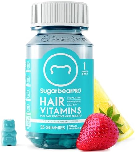 Gomitas Vitaminas para el Cabello SugarBearPro, 1 Mes, Biotina Extra Fuerte 6000mcg, Veganas, B12, MSM, Inositol, Omega 3, Saúco, Kosher, Halal, Sin - imagen 1