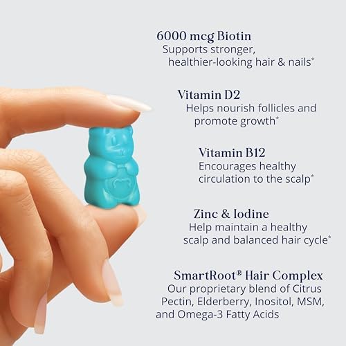 Gomitas Vitaminas para el Cabello SugarBearPro, 1 Mes, Biotina Extra Fuerte 6000mcg, Veganas, B12, MSM, Inositol, Omega 3, Saúco, Kosher, Halal, Sin - imagen 3