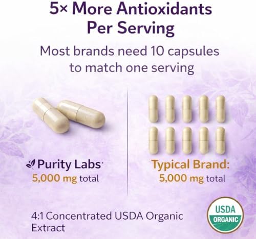 Suplemento de Trans-Resveratrol Purity Labs 5,000 mg por Porción con Quercetina, Orgánico USDA, Antioxidante de Alta Potencia, Cápsulas Veganas, 90 - imagen 3
