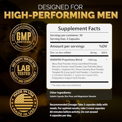 SEMAPRO Extreme Voluminizador de Semen y Fórmula de Energía Masculina - Natural para Resistencia, Vitalidad y Salud del Semen - 60 cápsulas - imagen 4