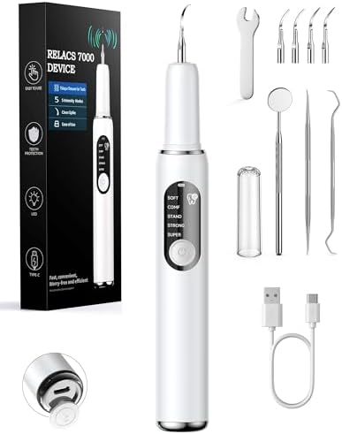 Limpiador de Placa RELACS 7000 para Dientes, Removedor de Sarro, Kit de Limpieza Dental con 5 Modos de Velocidad y 3 Cabezas Intercambiables, con Luz - imagen 1