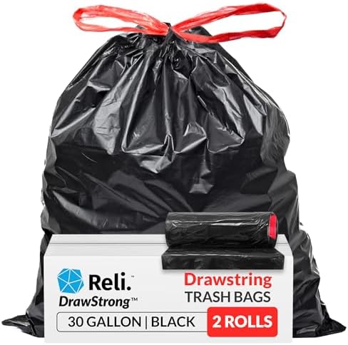 Bolsas de Basura Reli de 30 Galones con Cinta Ajustable | Paquete de 150 | Color Negro | Resistentes y Grandes - imagen 1