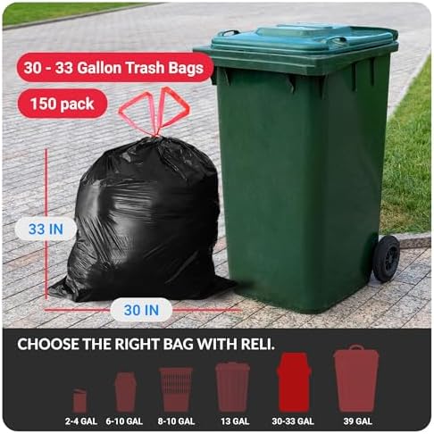 Bolsas de Basura Reli de 30 Galones con Cinta Ajustable | Paquete de 150 | Color Negro | Resistentes y Grandes - imagen 2