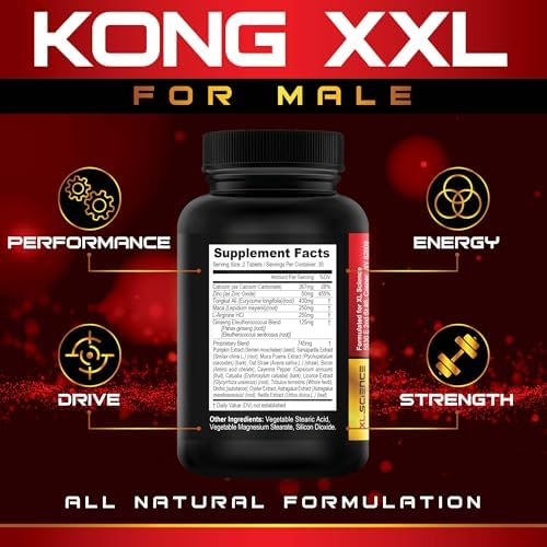Kong XXL - Pastillas para el Rendimiento y Aumento Masculino - Aumenta 3-6” en 60 Días - Mejora Tamaño, Fuerza y Resistencia - 60 Tabletas - imagen 3