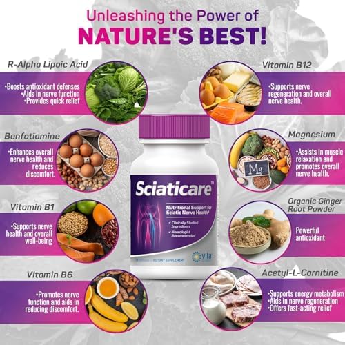 Suplemento Calmante para Nervios Sciaticare de Vita Sciences con R-ALA Natural, 40X Fuerza - Alivio para Ciática, Cadera, Muslo, Pierna y Pie - imagen 2