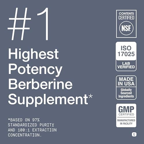 Toniiq Berberina HCl Ultra Alta Potencia Certificada NSF - Extracto Concentrado 100:1 - 180 Cápsulas Vegetarianas de 1500 mg, 97% Berberina HCl - imagen 3