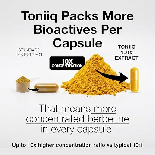Toniiq Berberina HCl Ultra Alta Potencia Certificada NSF - Extracto Concentrado 100:1 - 180 Cápsulas Vegetarianas de 1500 mg, 97% Berberina HCl - imagen 4