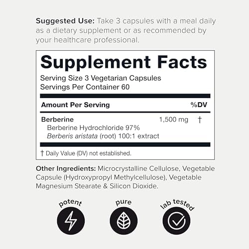 Toniiq Berberina HCl Ultra Alta Potencia Certificada NSF - Extracto Concentrado 100:1 - 180 Cápsulas Vegetarianas de 1500 mg, 97% Berberina HCl - imagen 8