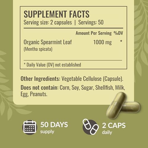 Cápsulas de Menta Verde HERBAMAMA - 1000 mg de Hojas de Menta para Apoyo Digestivo - Suplemento Vegano y No Transgénico - Suministro para 50 Días - imagen 3