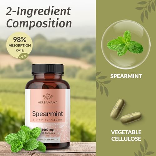Cápsulas de Menta Verde HERBAMAMA - 1000 mg de Hojas de Menta para Apoyo Digestivo - Suplemento Vegano y No Transgénico - Suministro para 50 Días - imagen 4