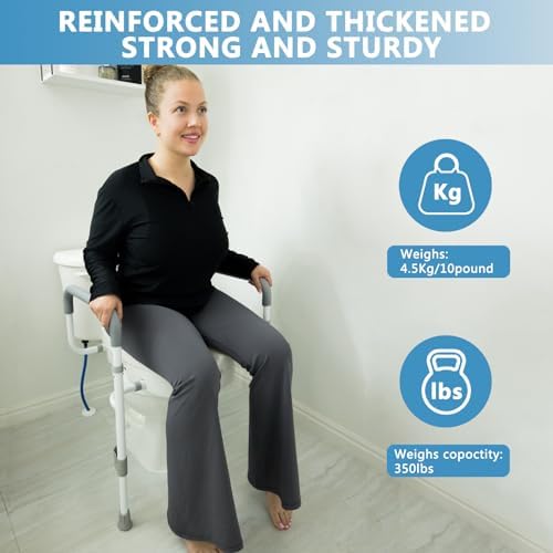 Asiento Elevado para Inodoro WeHwupe con Manijas para Personas Mayores - Elevador de Asiento de Baño con Brazos Ajustables y Acolchados - Seguridad - imagen 2