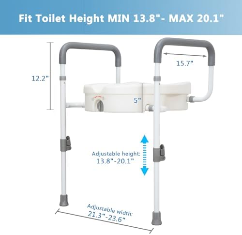 Asiento Elevado para Inodoro WeHwupe con Manijas para Personas Mayores - Elevador de Asiento de Baño con Brazos Ajustables y Acolchados - Seguridad - imagen 3