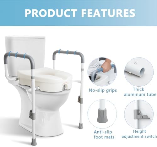 Asiento Elevado para Inodoro WeHwupe con Manijas para Personas Mayores - Elevador de Asiento de Baño con Brazos Ajustables y Acolchados - Seguridad - imagen 4