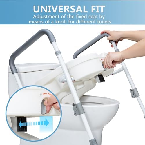 Asiento Elevado para Inodoro WeHwupe con Manijas para Personas Mayores - Elevador de Asiento de Baño con Brazos Ajustables y Acolchados - Seguridad - imagen 5