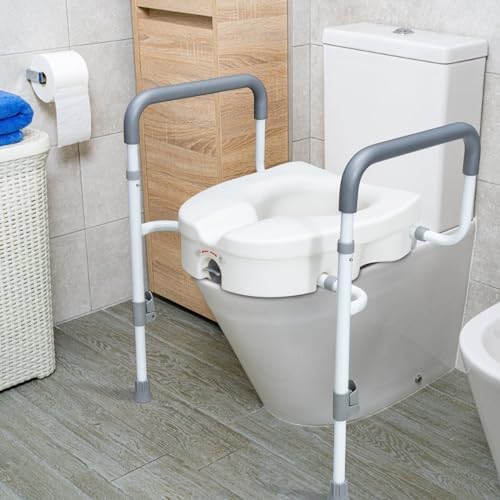 Asiento Elevado para Inodoro WeHwupe con Manijas para Personas Mayores - Elevador de Asiento de Baño con Brazos Ajustables y Acolchados - Seguridad - imagen 7
