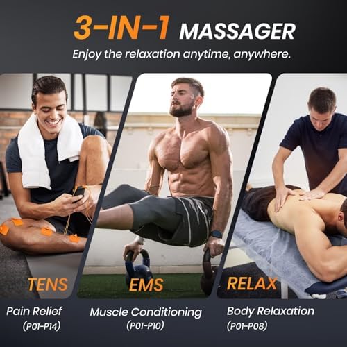 Unidad TENS 3 en 1 AVCOO con 32 Modos, Estimulador Muscular EMS de Doble Canal, 40 Intensidades, Masajeador Electrónico Recargable con 12 Electrodos - imagen 3