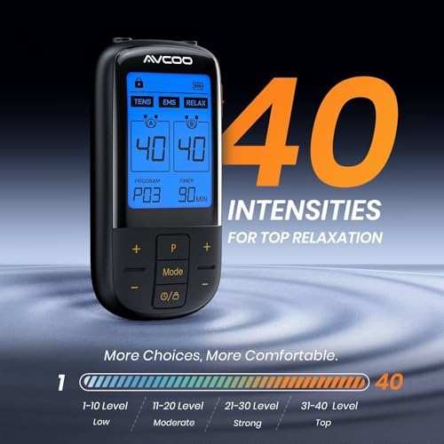 Unidad TENS 3 en 1 AVCOO con 32 Modos, Estimulador Muscular EMS de Doble Canal, 40 Intensidades, Masajeador Electrónico Recargable con 12 Electrodos - imagen 4