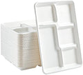 Platos de Papel Compostables Vplus de 5 Compartimentos, Paquete de 100, Bandejas Desechables para Almuerzo Escolar 12.5 x 8.6 pulgadas, Ecológicos de - imagen 1