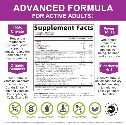 Suplemento de Calcio a Base de Plantas con Vitamina D3 y K2 en Gummy para Fortalecer Huesos, Minerales Naturales - Salud Ósea, Apoyo para el Sueño y - imagen 2