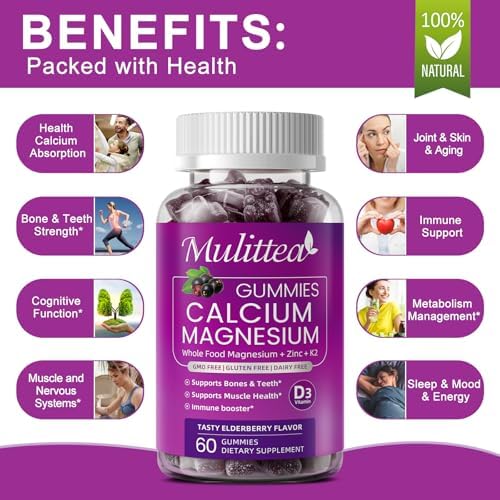 Suplemento de Calcio a Base de Plantas con Vitamina D3 y K2 en Gummy para Fortalecer Huesos, Minerales Naturales - Salud Ósea, Apoyo para el Sueño y - imagen 4