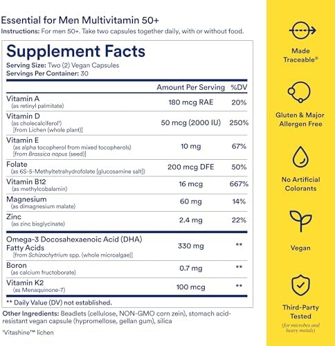 Multivitamínico Diario Ritual para Hombres 50+ - Vitaminas y Minerales Esenciales para Corazón, Energía, Cerebro, Músculos y Huesos - Vegano - Menta - imagen 3