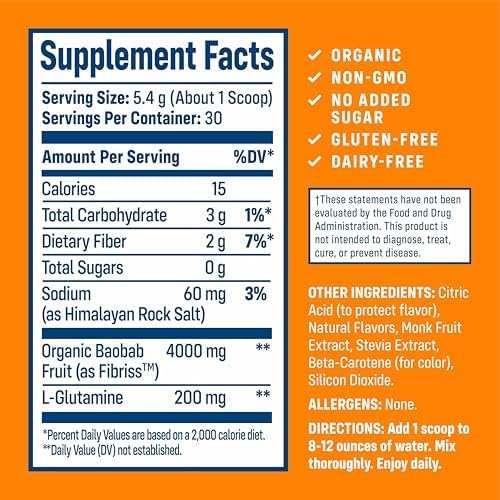 Polvo de Fibra Prebiótica Orgánica Baobab de NativePath - Suplemento para la Salud Digestiva - Sabor Natural a Naranja, 30 Porciones - imagen 2