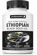 Cápsulas de Aceite de Semilla Negra Etíope PURELYNUTRIENT 4.64% Timoquinona – Aceite de Comino Negro Orgánico Prensado en Frío, 60 Softgels, Sin OGM, - imagen 1