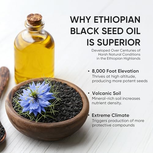 Cápsulas de Aceite de Semilla Negra Etíope PURELYNUTRIENT 4.64% Timoquinona – Aceite de Comino Negro Orgánico Prensado en Frío, 60 Softgels, Sin OGM, - imagen 2