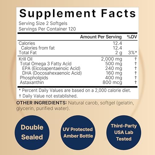 Suplemento de Aceite de Kril Antártico NatureBell 2000mg, 240 Cápsulas Blandas, 3X Fuerza, Fuente Natural de Omega-3, EPA 240mg + DHA 160mg + - imagen 2