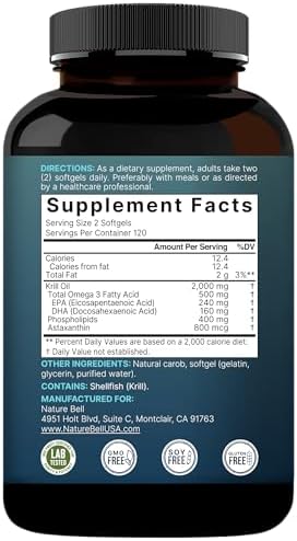 Suplemento de Aceite de Kril Antártico NatureBell 2000mg, 240 Cápsulas Blandas, 3X Fuerza, Fuente Natural de Omega-3, EPA 240mg + DHA 160mg + - imagen 8