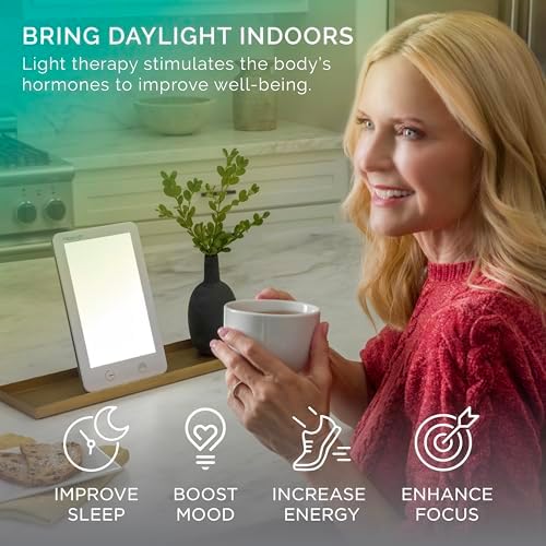 Lámpara de Terapia de Luz Verilux HappyLight Lumi Plus - 10,000 Lux, Sin UV, Luz LED Blanca Brillante, Brillo Ajustable, Temporizador y Soporte - imagen 2