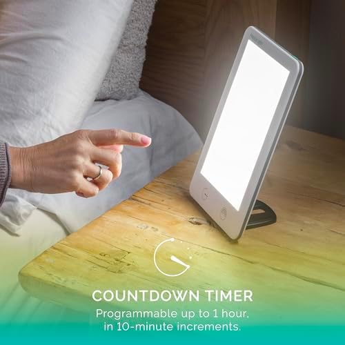 Lámpara de Terapia de Luz Verilux HappyLight Lumi Plus - 10,000 Lux, Sin UV, Luz LED Blanca Brillante, Brillo Ajustable, Temporizador y Soporte - imagen 4