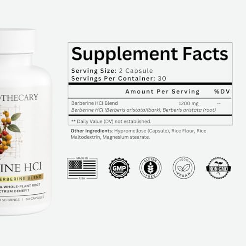 Suplemento de Berberina HCl 1200mg Dear Apothecary - Extracto de Corteza y Raíz - Berberis Aristata - Botánico Cultivado en EE. UU. - Cápsulas - imagen 3