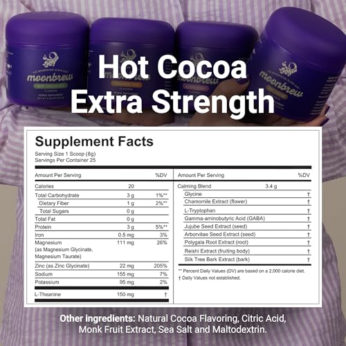 MoonBrew Cocoa Caliente Extra Fuerte con Magnesio para Dormir - Mezcla Natural para Adultos sin Melatonina con L-Theanina y Zinc Glicinato - imagen 3