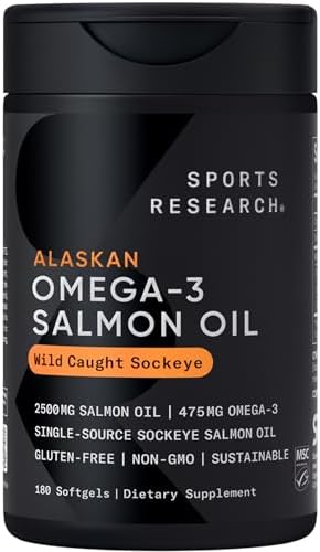 Sports Research® Aceite de Salmón - Salmón Sockeye Silvestre de Alaska | 2500 mg por Porción con Ácidos Grasos EPA y DHA | Certificado MSC - 180 - imagen 1