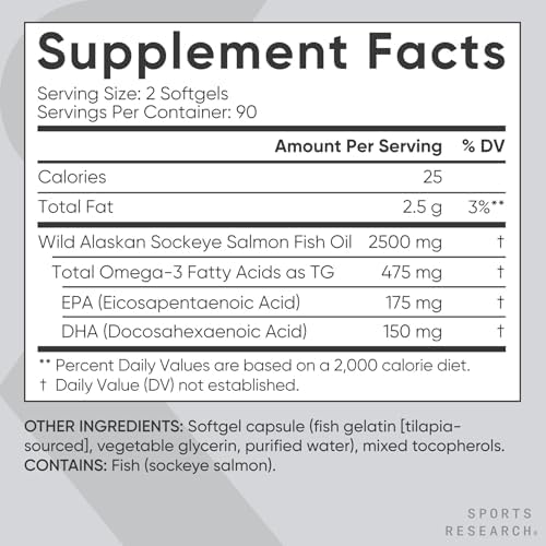 Sports Research® Aceite de Salmón - Salmón Sockeye Silvestre de Alaska | 2500 mg por Porción con Ácidos Grasos EPA y DHA | Certificado MSC - 180 - imagen 5