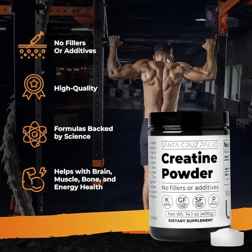 Santa Cruz Paleo Creatina Monohidratada en Polvo Micronizada, Sin Sabor, Suplemento Pre Entreno y de Soporte Muscular, Keto y Sin Gluten, 80 - imagen 2