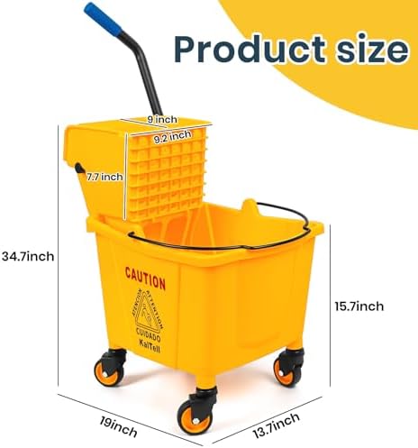Cubeta comercial de 35 cuartos con escurridor lateral, ruedas y 1 mopa industrial para limpieza de pisos, ideal para negocios y suministros de - imagen 3