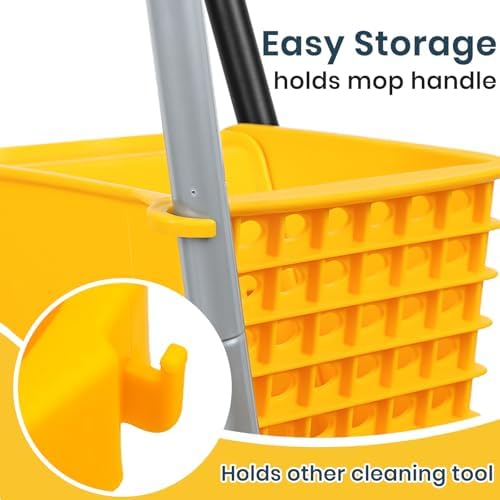 Cubeta comercial de 35 cuartos con escurridor lateral, ruedas y 1 mopa industrial para limpieza de pisos, ideal para negocios y suministros de - imagen 6