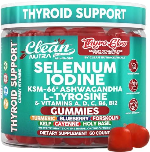 Gomitas de Soporte para Tiroides ThyroGlow con Selenio, Yodo, KSM 66 Ashwagandha, L-Tirosina, Vitaminas D, C, B12, B6, Cúrcuma, Arándano, Albahaca - imagen 1